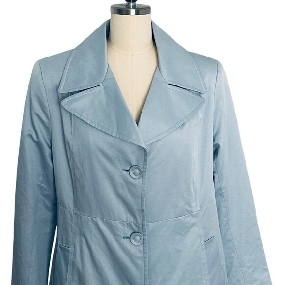 DKNY Pale Blue Single Breasted Trench Coat | Size L - Picture 3 of 10